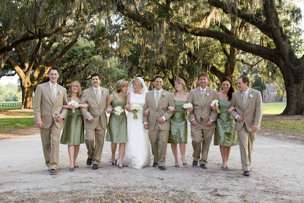 group portrait of the newlywed with bridesmaids and groomsmen - wedding photo by top South Carolina wedding photographer Leigh Webber